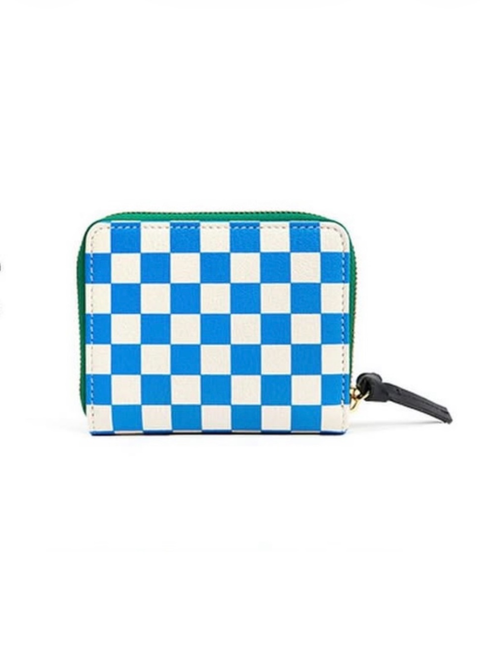 Clare V. Cobalt and White Checker Petit Zip Wallet